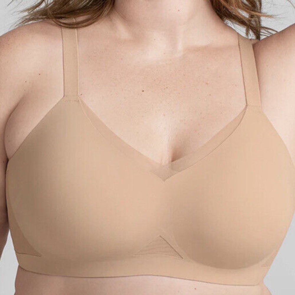 Honey love crossover wire free peckaboo mesh beige sand convertible bra